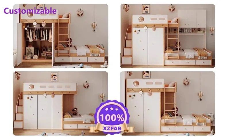 Factory Direct 2026 Small apartment multi-functional bed and lower cabinet combination bed cloakroom high and low  children