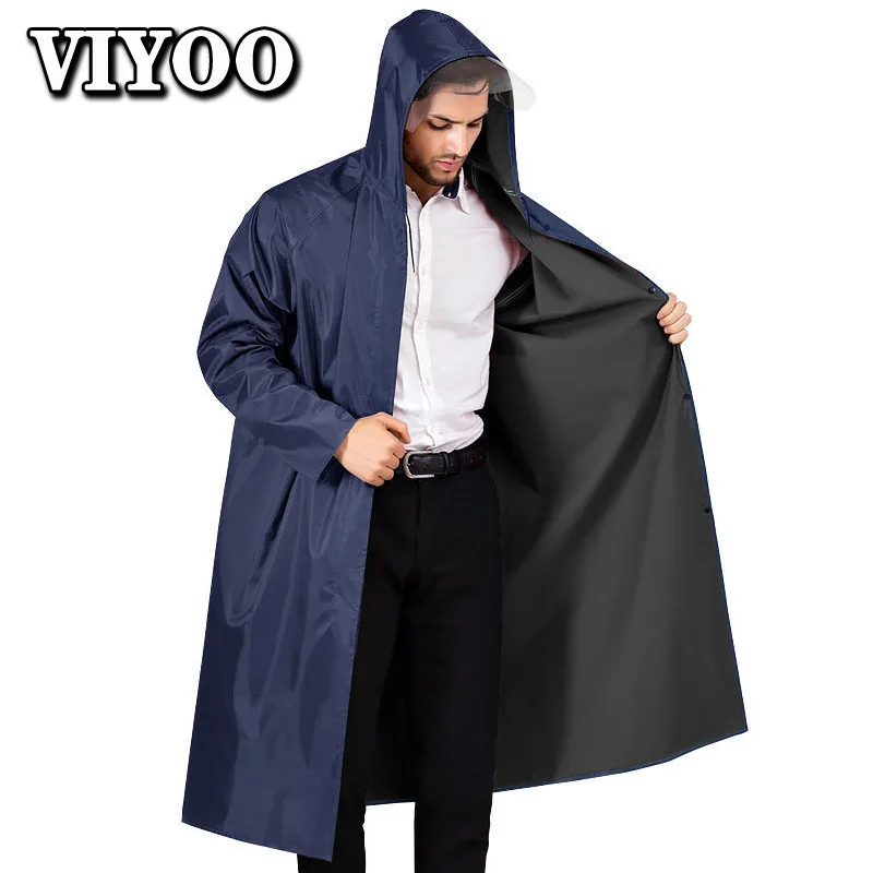 PVC Women Men\'s Waterproof Long Windbreaker Raincoats Vintage Green Navy Hooded Trench Coat Male Outdoor Hiking Fishing For Men