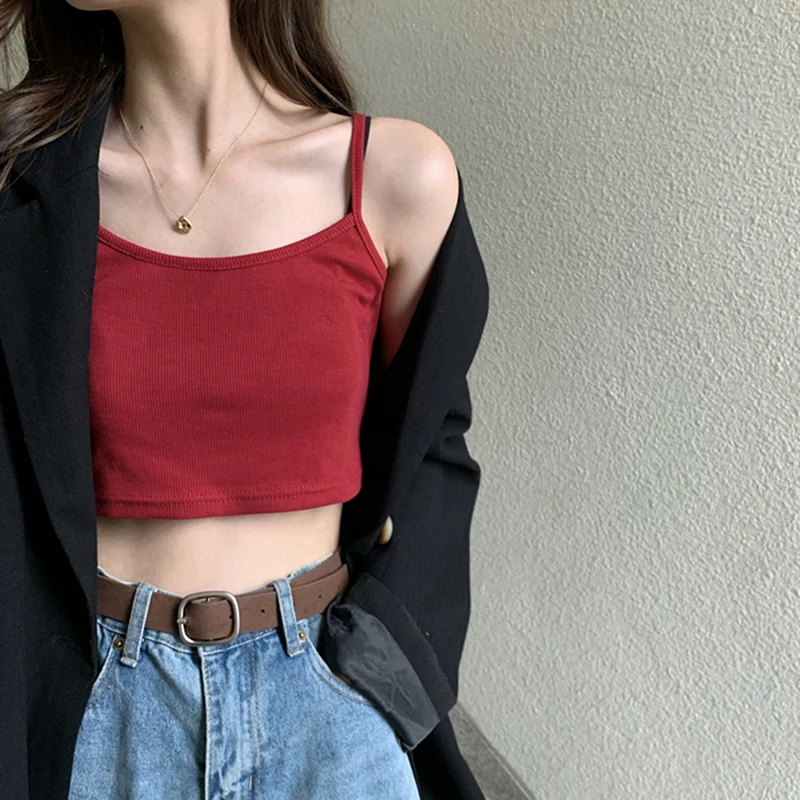 Women Sexy Solid Camis Crop Top Casual Tank Tops Vest Sleeveless Streetwear Club High Street