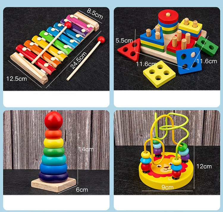 9 em 1 brinquedos montessori de madeira chocalho sino tambor coluna conjunto instrumentos musicais sensorial brinquedo do bebê precoce educação da criança