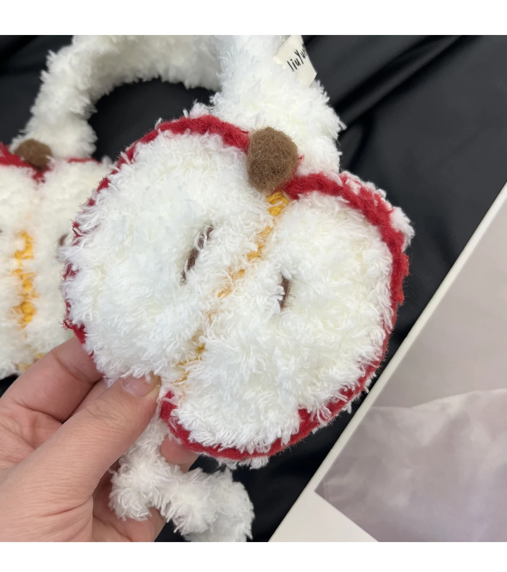 Accessorio alla moda Studenti Paraorecchie in peluche a forma di mela carina Donna Autunno e inverno Fascia calda e lavorata a maglia con nastri