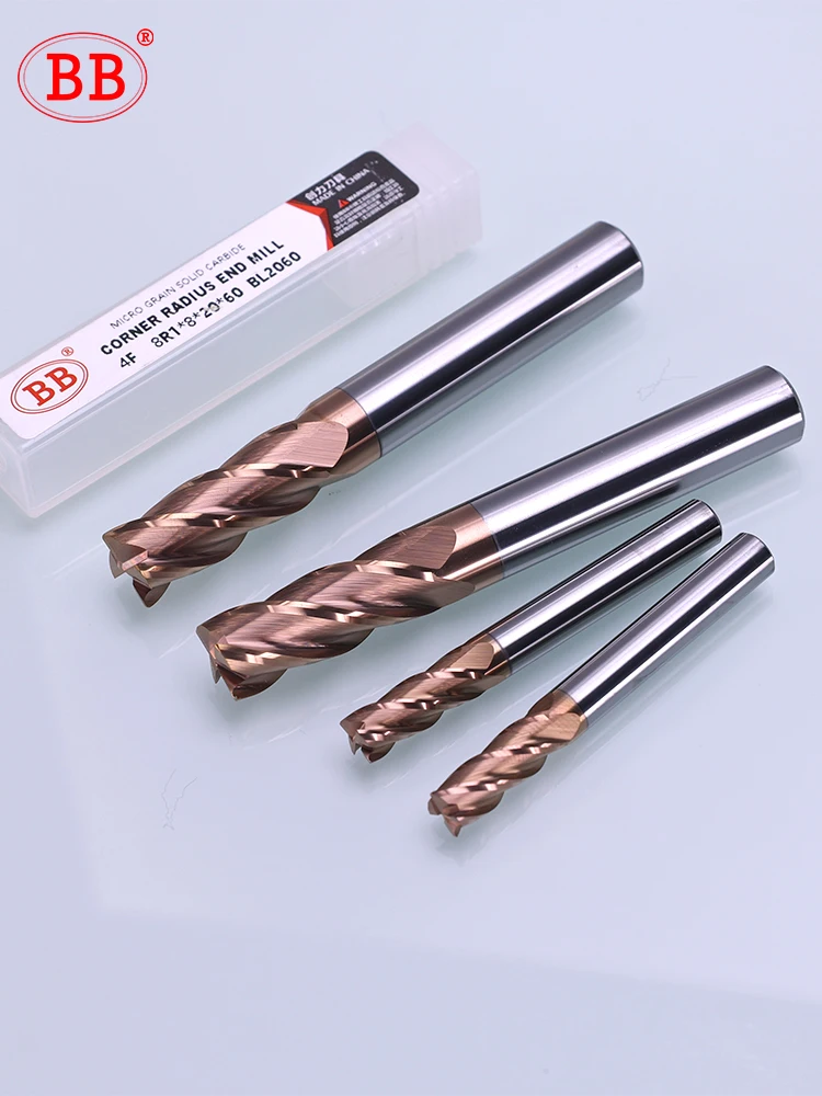 BB Corner Radius End Mill R Bullnose Cutter Plastic Copper DIY Tool 4 Flutes R0.2 R0.5 R1 Radius Edge BB2055