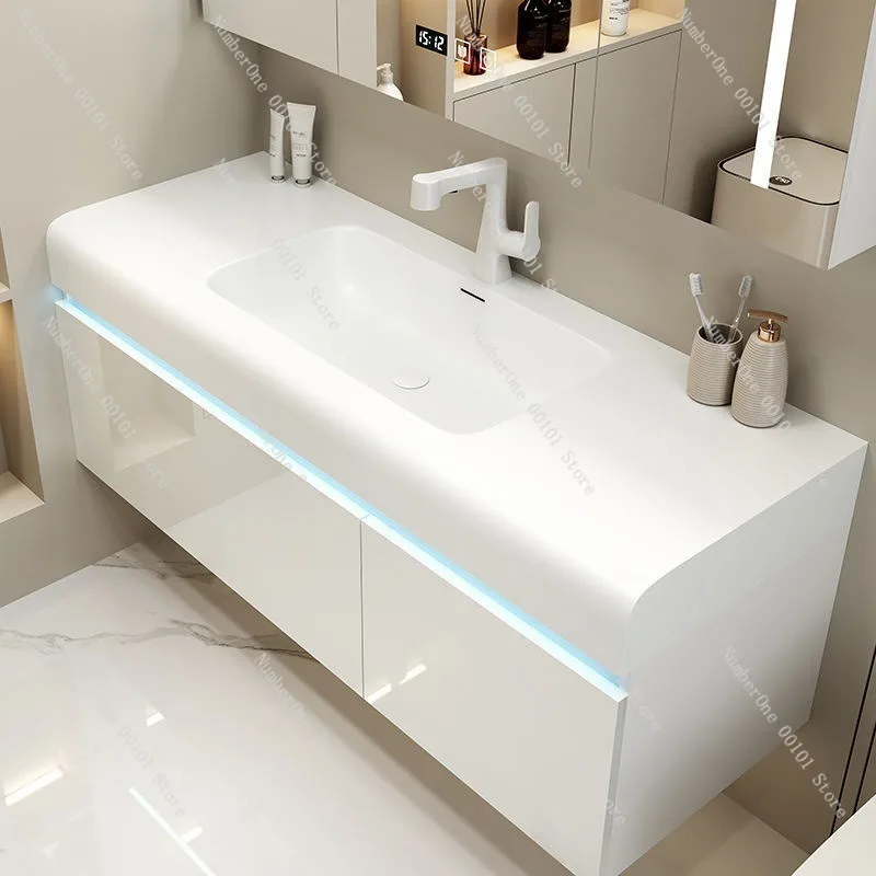 Integrated bathroom vanity cabinet with seamless basin surface,light luxury style washstand for modern home decor