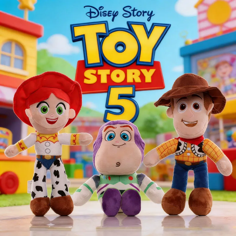 Bonecos de Pelúcia Disney Toy Story 5: Woody, Buzz Lightyear e Jessie - Lindos Brinquedos Macios para Decoração e Presentes de Festa para Amigos