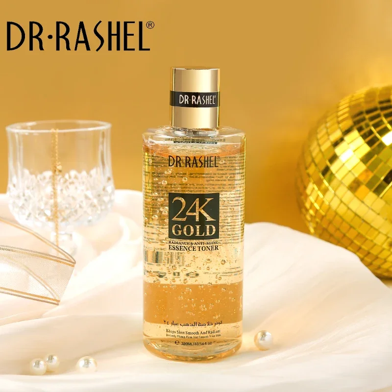 DR.RASHEL 24K Gold Facial Essence Toner Shrink Pores Moisturizing Anti Aging Wrinkle Brighten Skin Care Water Face Serum 300ml