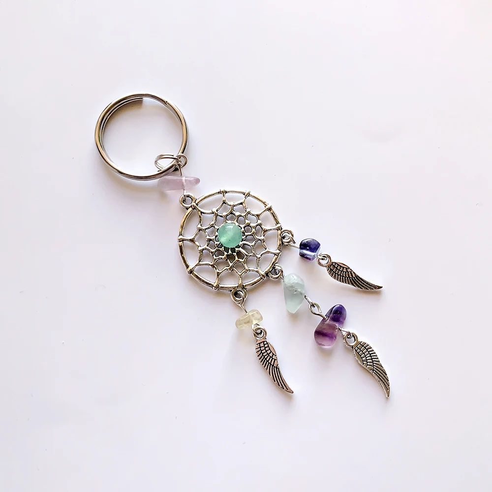 Dream Catcher Key Ring Tassel Pendant Keyring Jewelry Pink Green Beads Feather Charm Keychain Dreamcatcher Gift