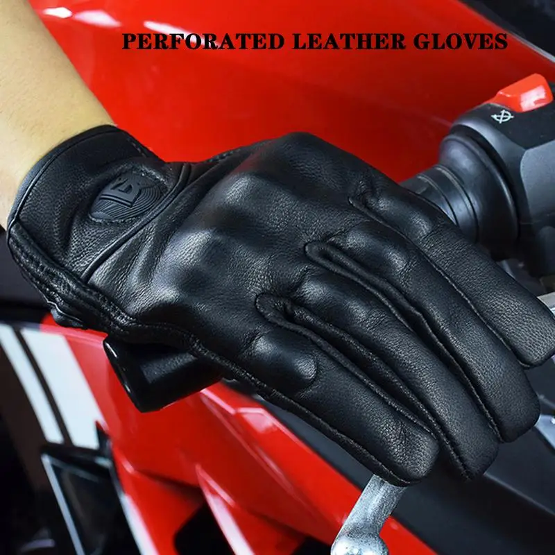 

Full Finger Leather Motorcycle Gloves Motorcycle Protective Gears Screen Touch Gloves Men's Vintage Full Finger Anti-Slip Gloves