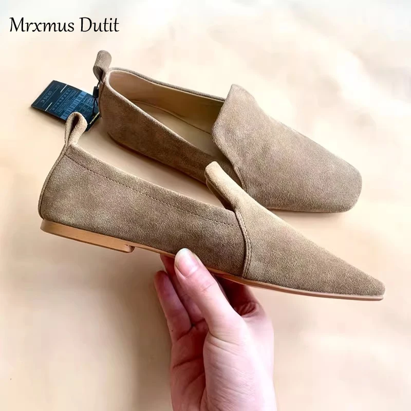 Mrxmus Dutit New Summer Fashion Genuine Leather Flat Shoes Women Casual Solid Color Simple All-match Loafers Female