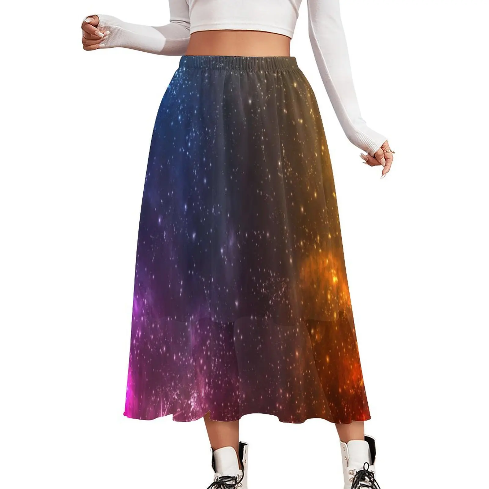 

Colourful Galaxy Skirt Nebula And Bright Stars Retro Long Skirts Elastic Waist Graphic Aesthetic A-line Skirt Big Size