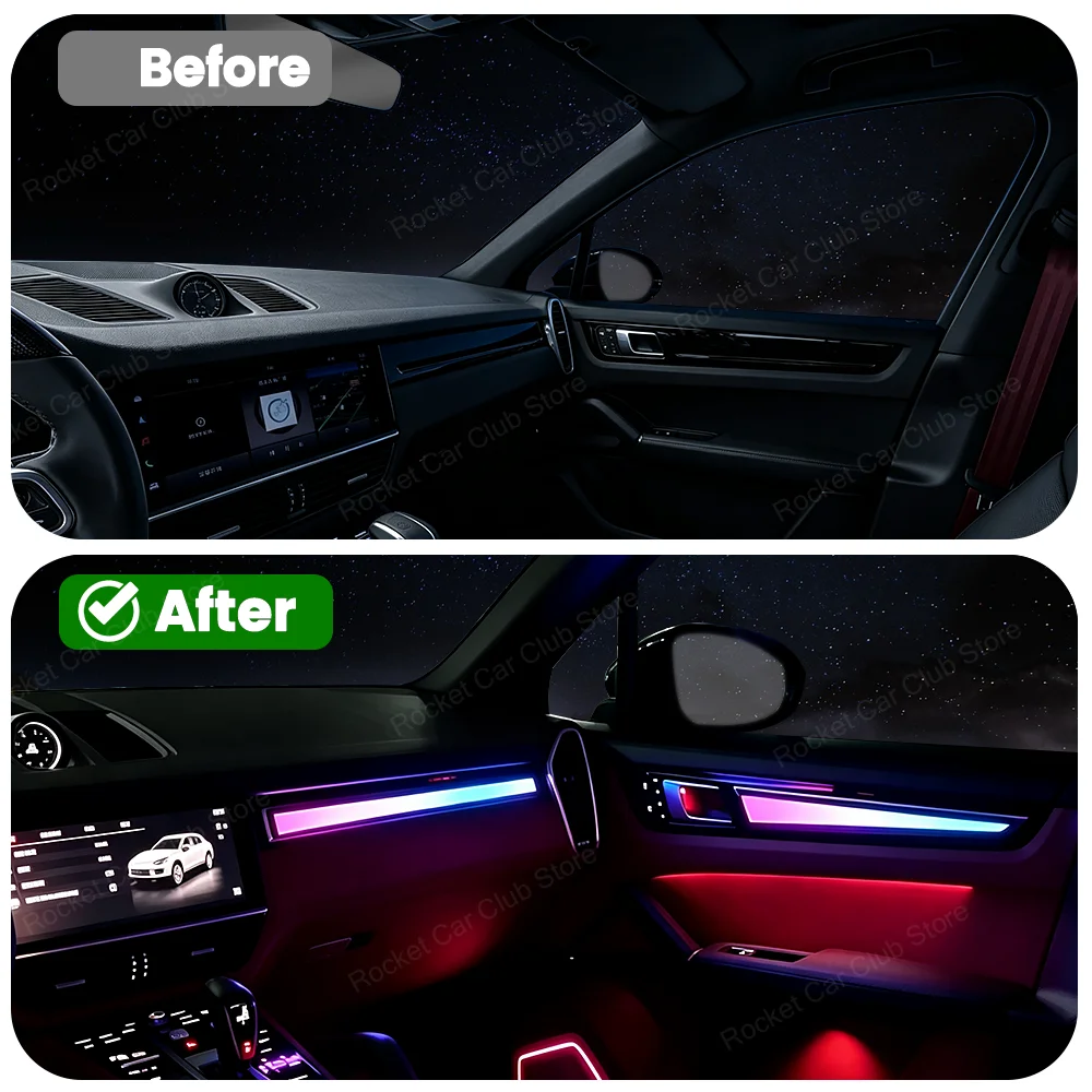 For Porsche Cayenne 2017-2023 Car Lnterior Decorative Strip Ambient Light Upgrad LED 27 Light Crystal Style Dynamic Style