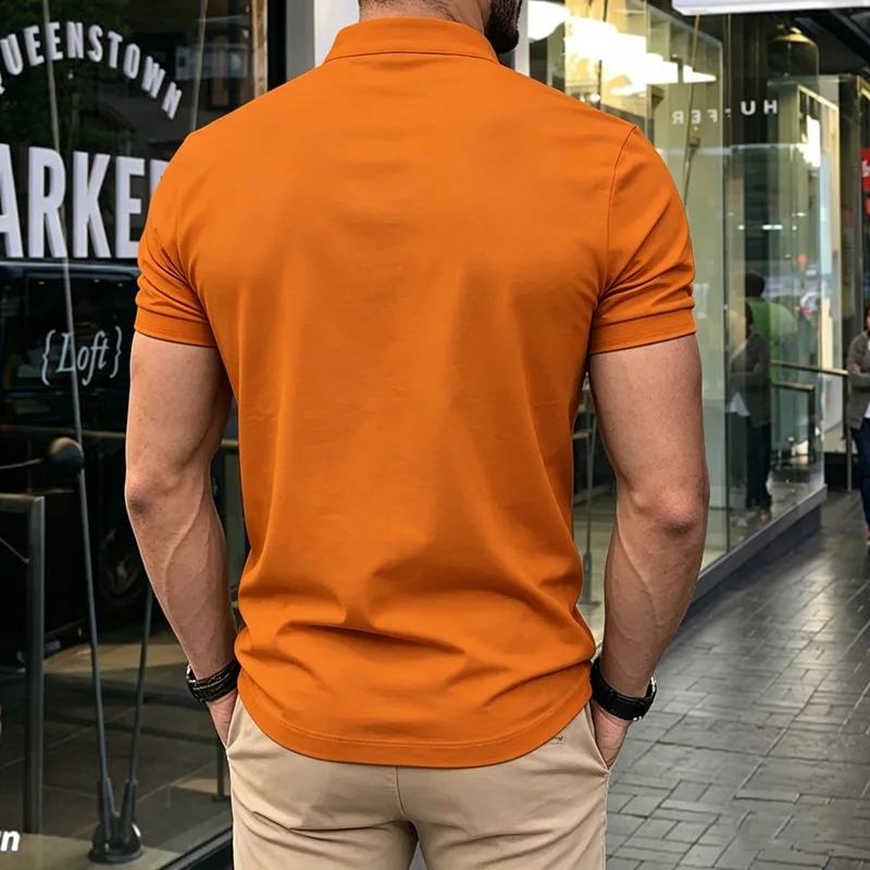 Men's Henley Polo Shirt Short Sleeve Button Down Casual Tops with Chest Pocket Breathable Polyester Tees for Summer Daily Wear