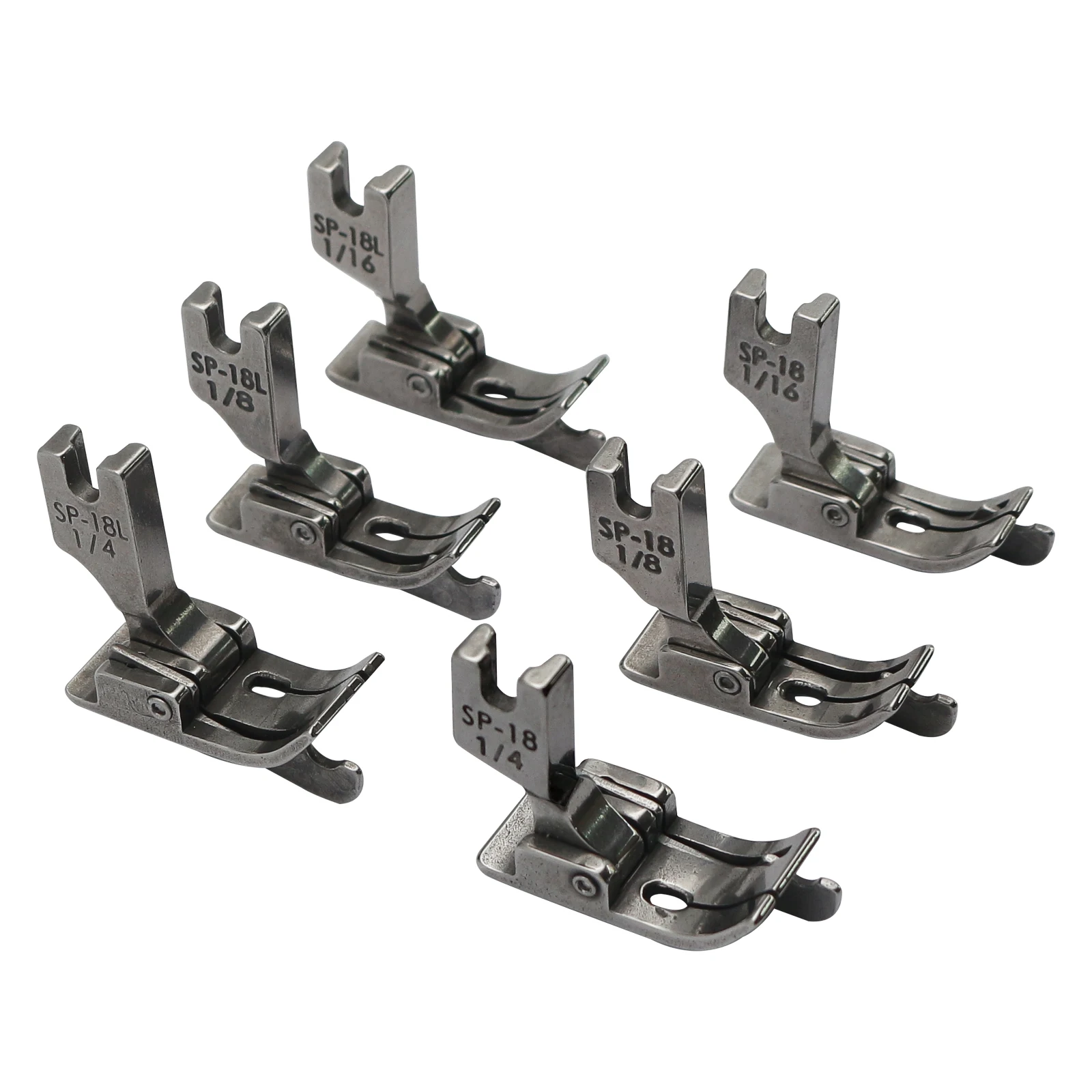 SP-18 (1/16''+1/8''+1/4'') Klappbarer Nähfuß mit rechter und linker Führung für Singer Brother Industrienähmaschinen Zubehör