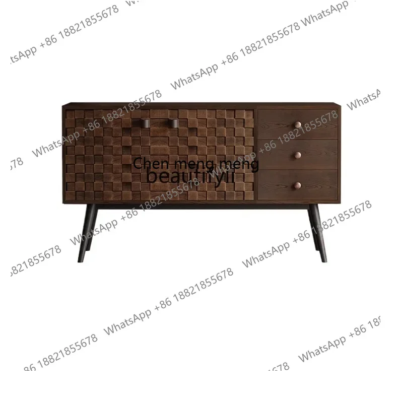 Solid wood bucket cabinet against the wall Storage designer living room Nordic dining side cabinet foyer entrance cabinet