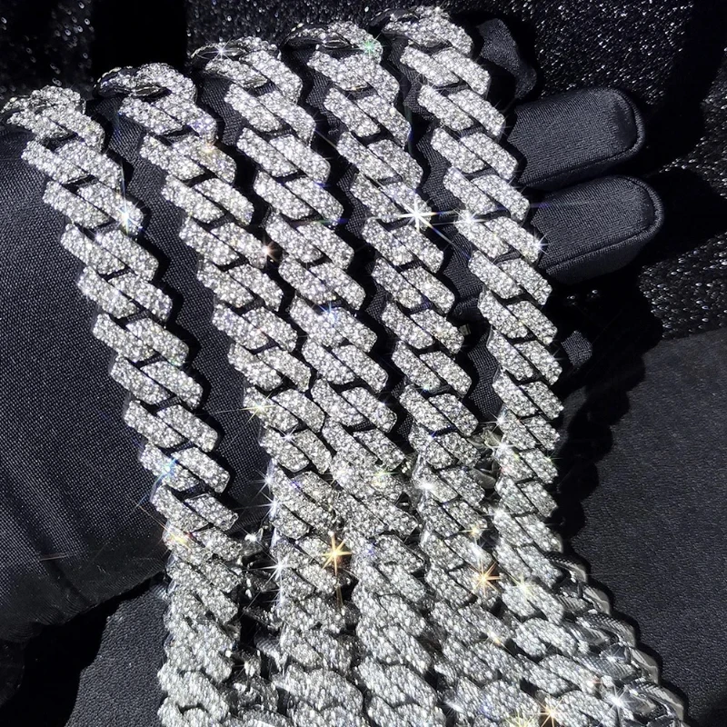20-Inch Double-Drain Cuban Chain Unisex Ice-Frozen Edition Sparkling Diamond-Shaped Hip-Hop Style Cuban Necklace Jewelry