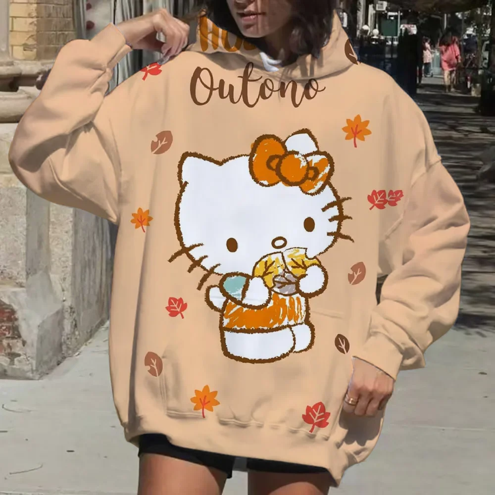 Y2k مرحبا كيتي نمط المرأة هوديي كم طويل ملابس يومية غير رسمية 2025 الربيع والخريف المرأة هوديي سترة المرأة
