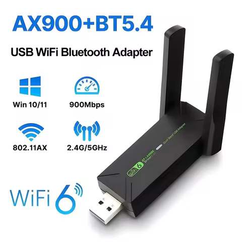 WiFi 6 AX900 BT5.4 USB 어댑터 듀얼 밴드 2.4G/5Ghz 무선 네트워크 카드 WiFi 6 USB 송신기 수신기 동글 Win 10/11 PC 용
