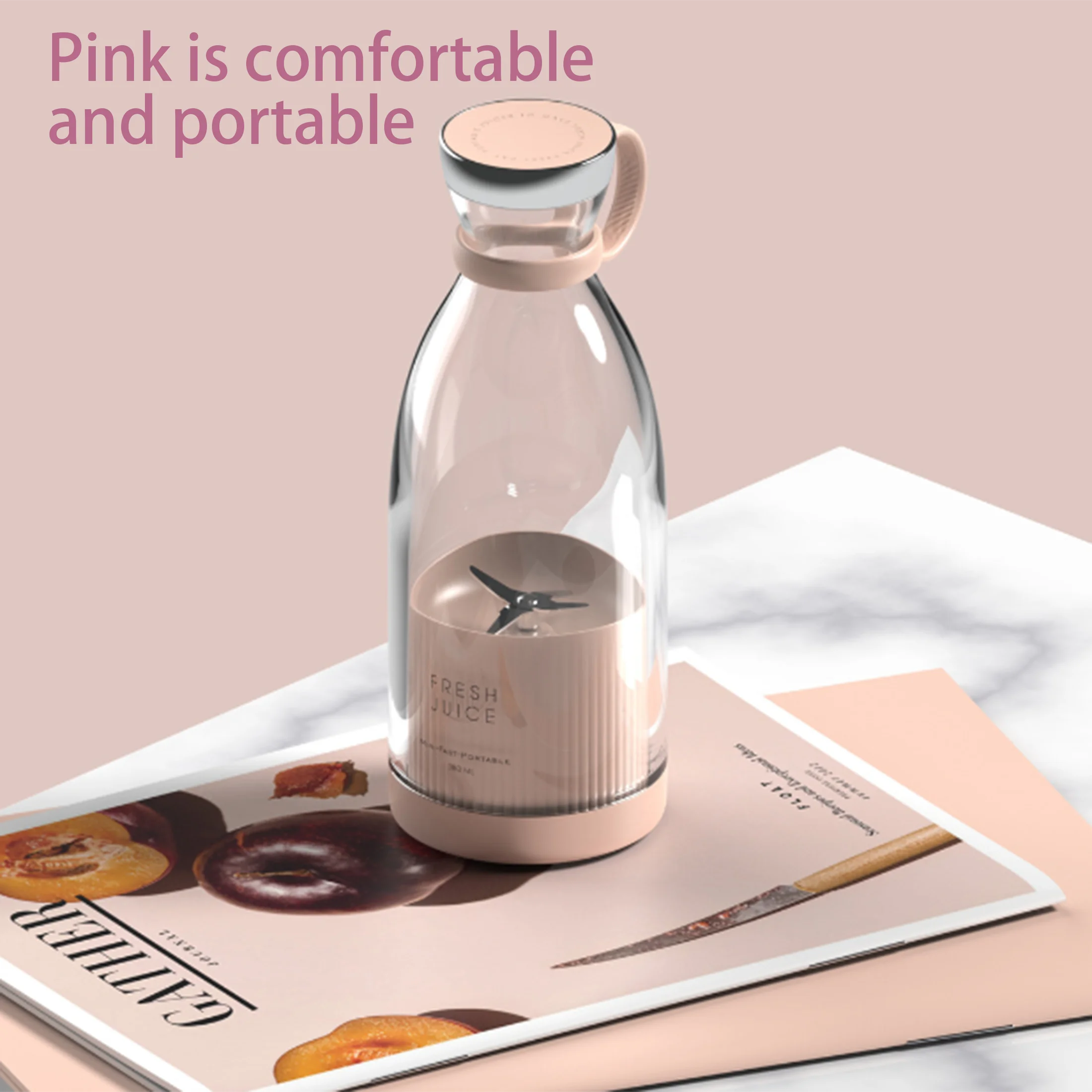 USB 電源モーター付きポータブル電動ジューサーカップ、スムージー用 6 枚刃テクノロジーアイスクラッシングコンパクトブレンダー、クリアビューウィンドウ、