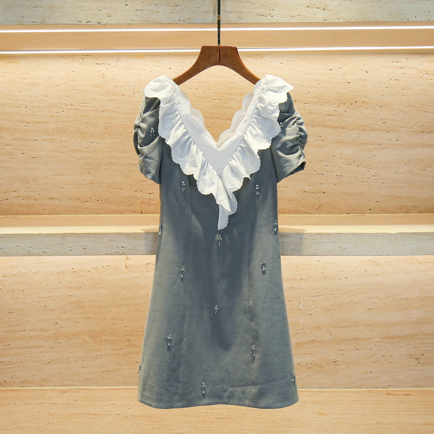 

Ele High Waist Diamond Trimmed Women's Dr Summer 2025 Faionable Gathered Waist A-Line ort Sve Gown