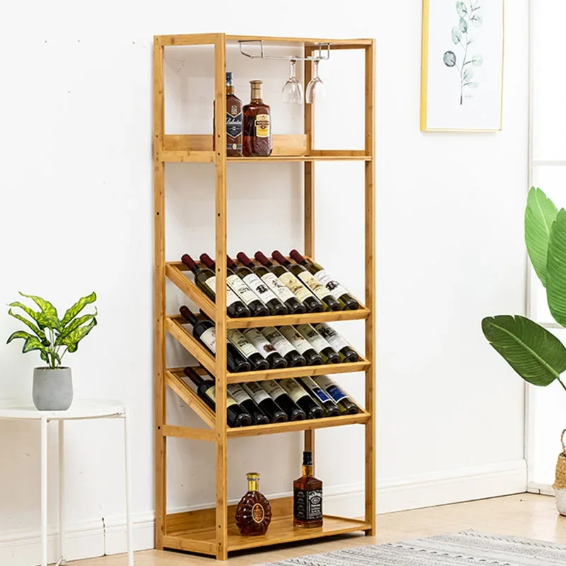 

European Style Wine Rack Standing Retro Wood Shelving Living Room Bar Cabinet Indoor Porte Vin Boutique Furniture Decorative