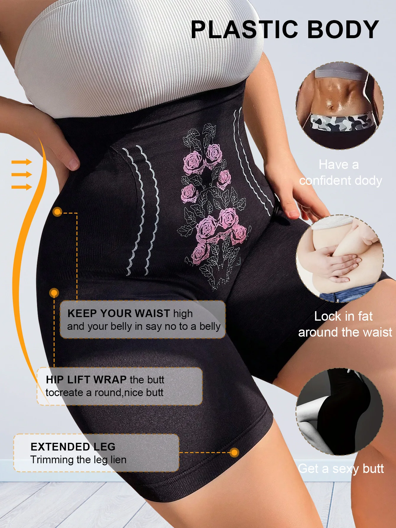 1 peça cintura alta controle de barriga quadril elevador rosa impresso plus size feminino corpo shaper fitness diário