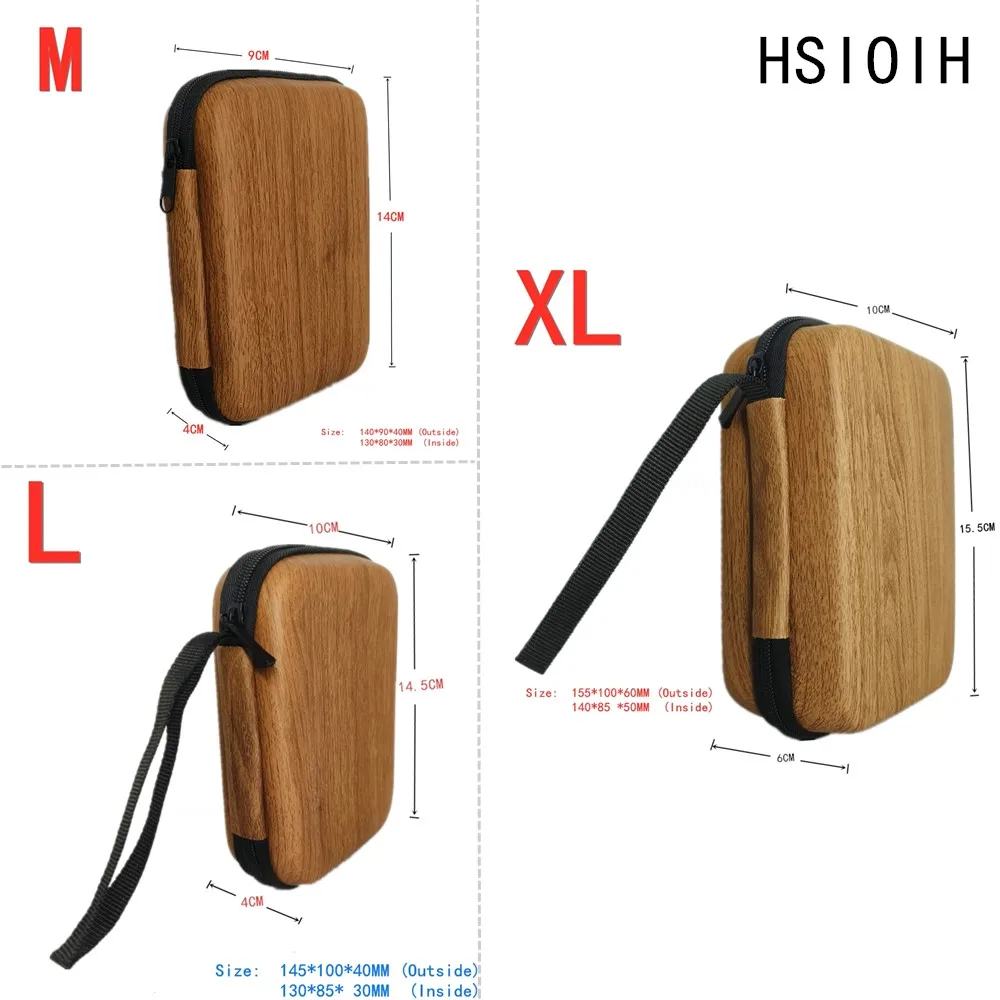 Wood Grain Hard EVA Digital Storage Bags for Earphone Charger Data Cables Electronic Accessories Storage Travel Organizer Box