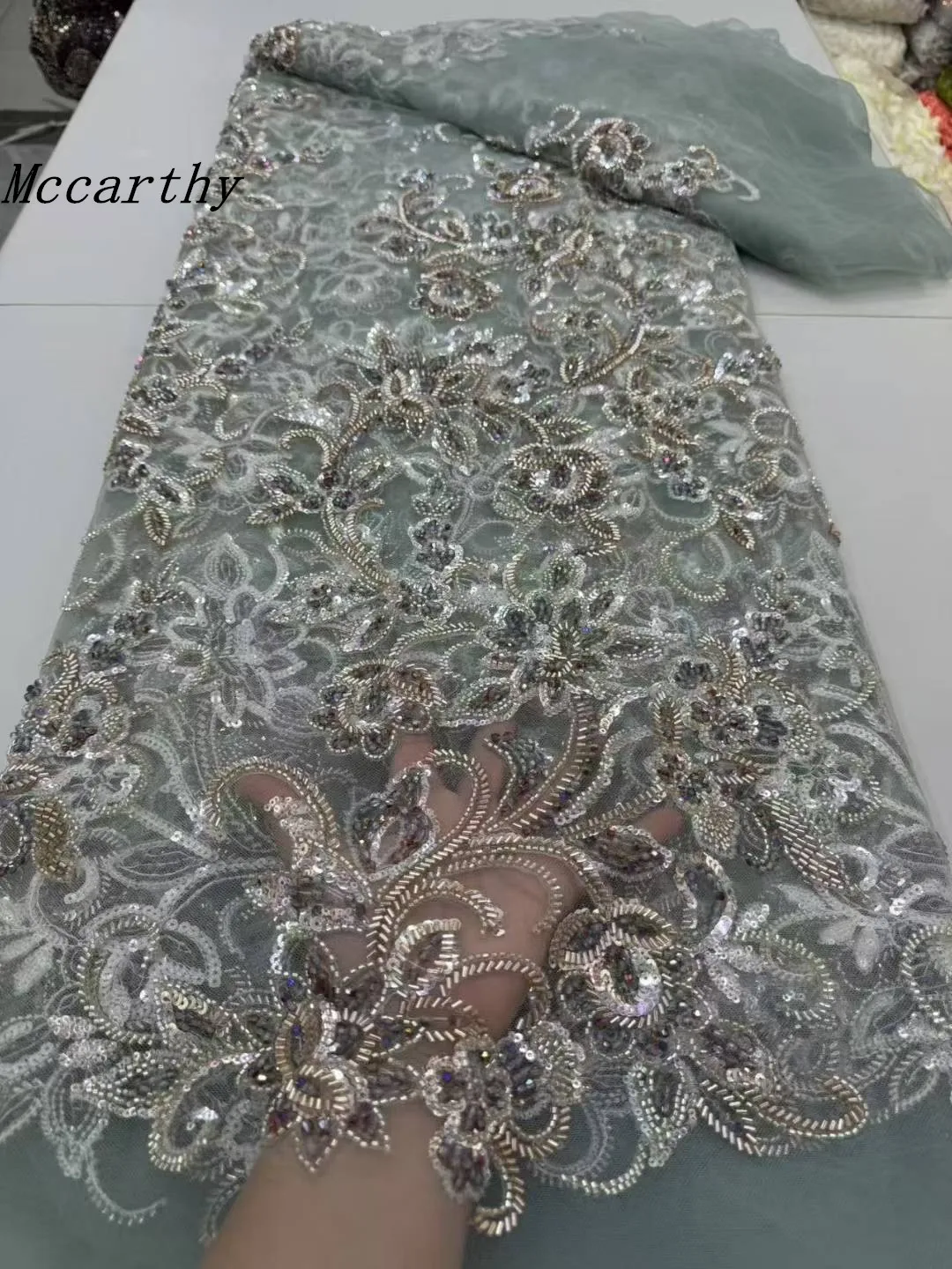 

Mccarthy Luxury African Lace Fabric 2025 High Quality Sequins Beads Lace Fabrics For Nigerian Wedding French Tulle Lace Fabric