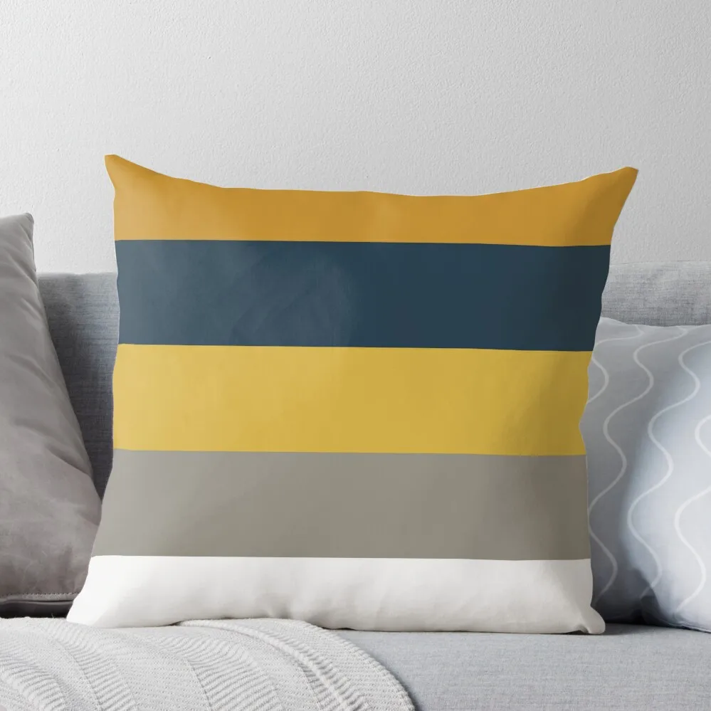 Broad Stripes Pattern in Light and Dark Mustard Yellow, Grey, White, and Navy Blue Throw Pillow Sofa Cushions Cover