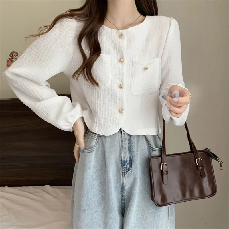 Autumn Women Trendy Chic Sweet Pockets Design Button Up Shirt Casual Kawaii Loose Blouse Solid Long Sleeve Tops Elegante Blusas