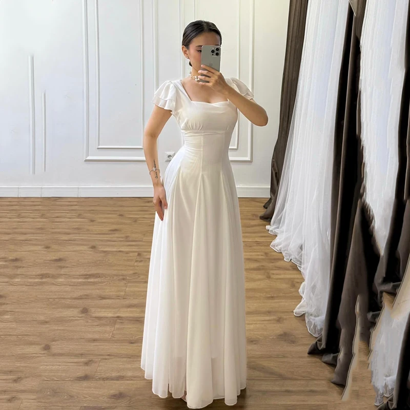 Eightree Simple A-Line Wedding Dresses Boho Sqaure Collor Cap Sleeves Wedding Ball Gowns Formal Bridal Prom Dress Customized