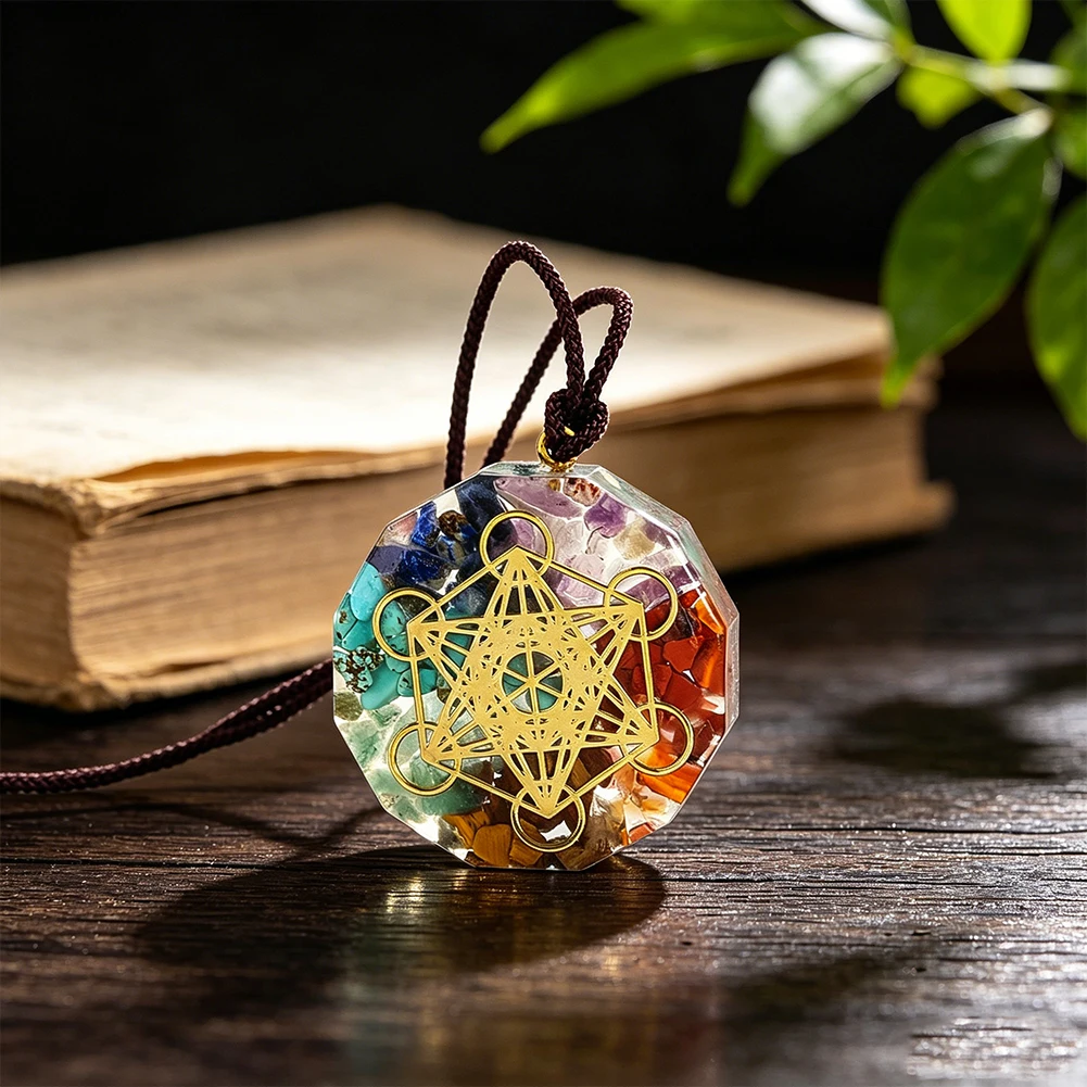 7 Chakra Metatron-Würfel Orgon-Halskette Steinset Natürlicher Kristall Energiestein Meditation Heilungs-Kraftbox Spirituelles Geschenk – Detail 2