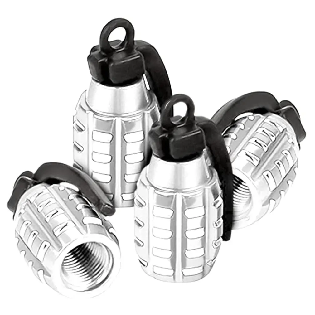 4pcs Grenade Alloy Tire Valve Caps - Add Style To Your Car, Truck, Or Bike Wheels