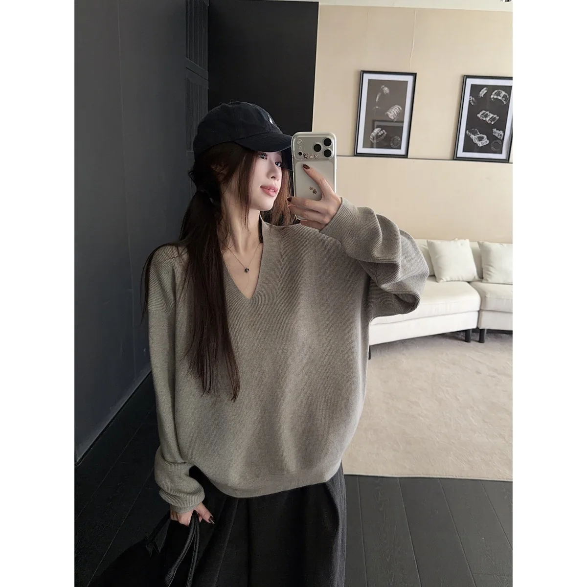 

2026 Autumn Winter Korean Version Loose Elegant V-Neck Simple Knitted Sweater Inner Wear For Women