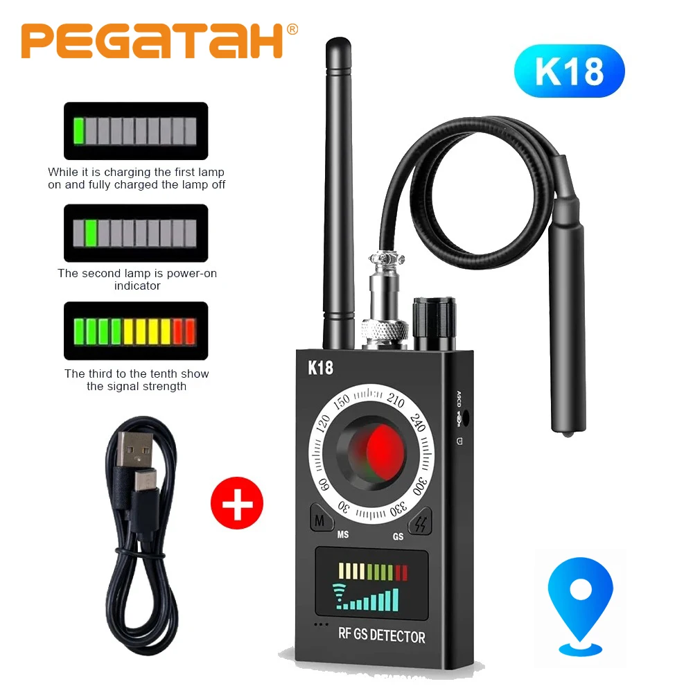 

Многофункциональный детектор скрытых камер K18, беспроводных устройств, GSM-жучков, GPS-трекеров и радиочастотных сигналов 1МГц-6.5ГГц