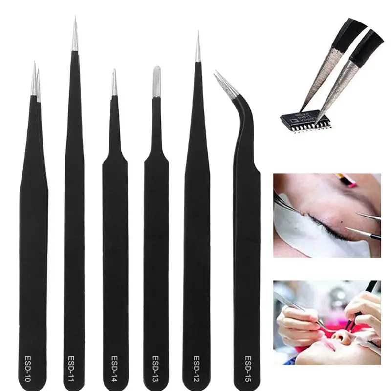 SYW-Tweezers 24 Pieces ESD Tweezers Tools Kit Anti-Static Non-Magnetic Stainless Steel Multi-Standard With Storage Bag