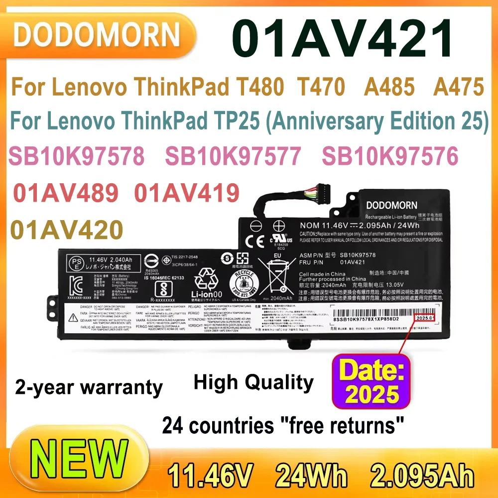 Laptop Battery For Lenovo ThinkPad T480 T470 A485 A475 TP25 Series 01AV421 01AV419 01AV420 01AV489 Quality Assurance 01AV489