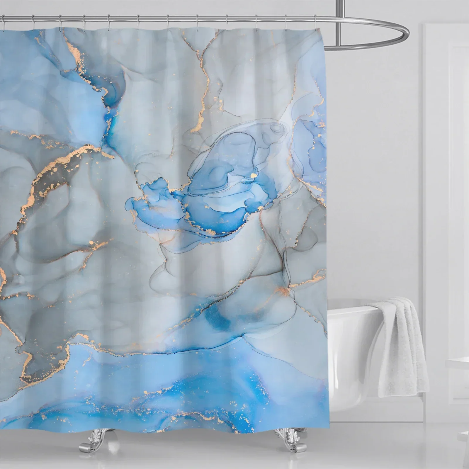 Rideau douche en tissu lavable pour baignoire, gris, or, marbre, abstrait, décoration d'intérieur, imperméable, luxe,