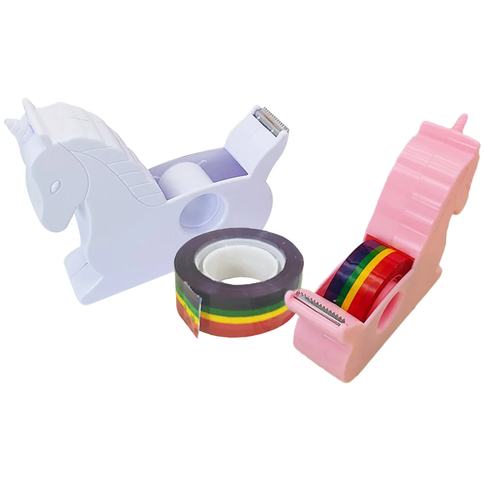 

2 Pcs Magnetic Tape Dispenser Stand Kawaii School Supplies Cartoon Holder Pvc Practical Student