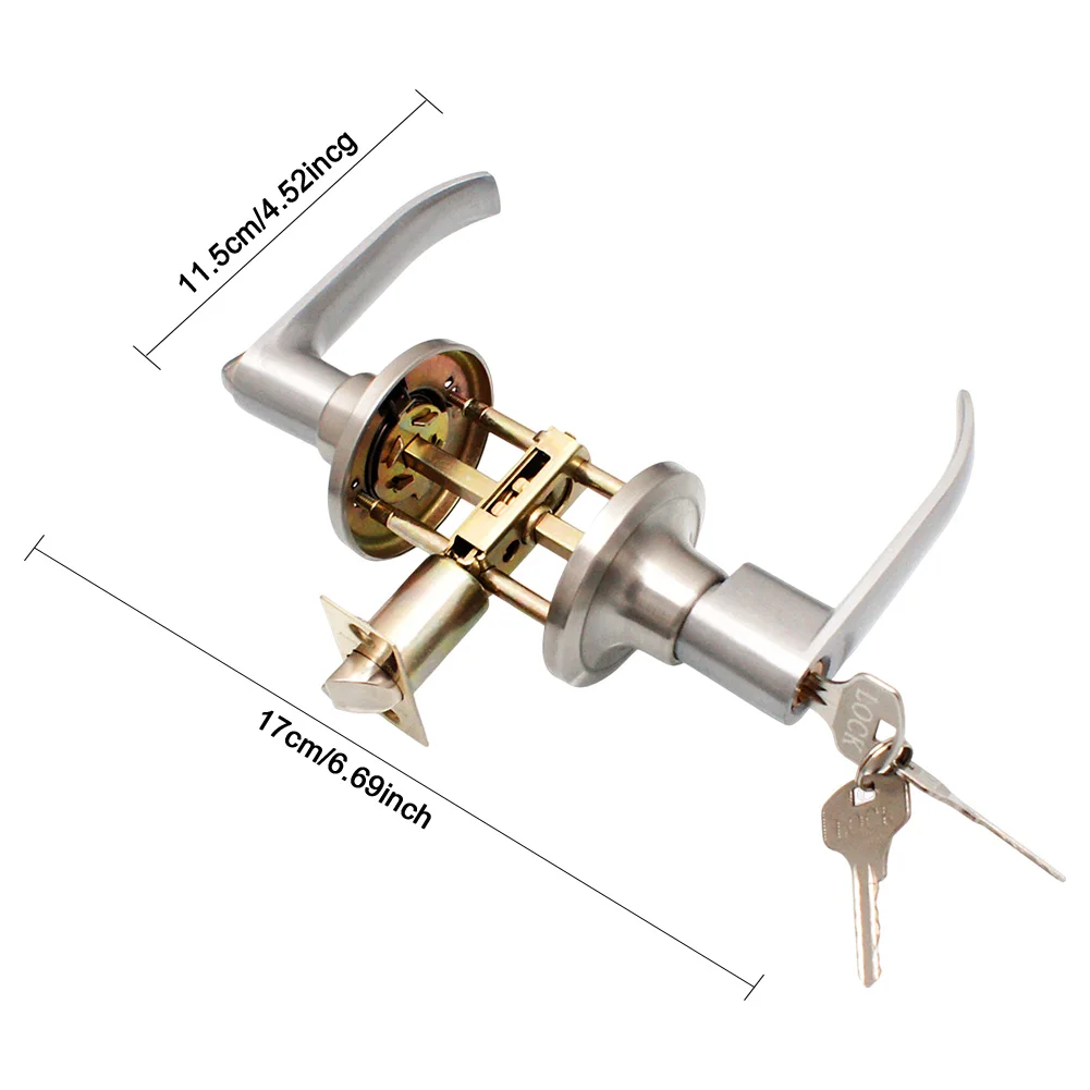 قفل رافعة الباب مع 3 مفاتيح قفل مقبض الباب الفولاذ المقاوم للصدأ مقابض باب المدخل قفل الرافعة الداخلية للمكتب المنزلي