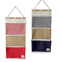 Multi-Function Striped Splicing Wall Hanging Bag 3 Pockets Sundry Storage Hanging Storage Bag/Wall Bag