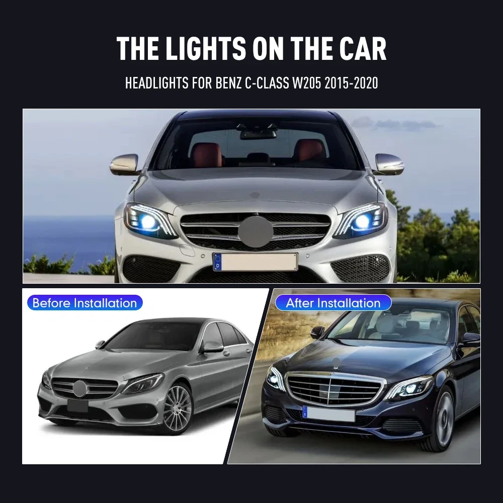 

2PCs Car Styling Head Lamp for Benz C-class W205 2015-2020 LED Headlight Daytime Running Lights Signal Lamps Auto Accessories
