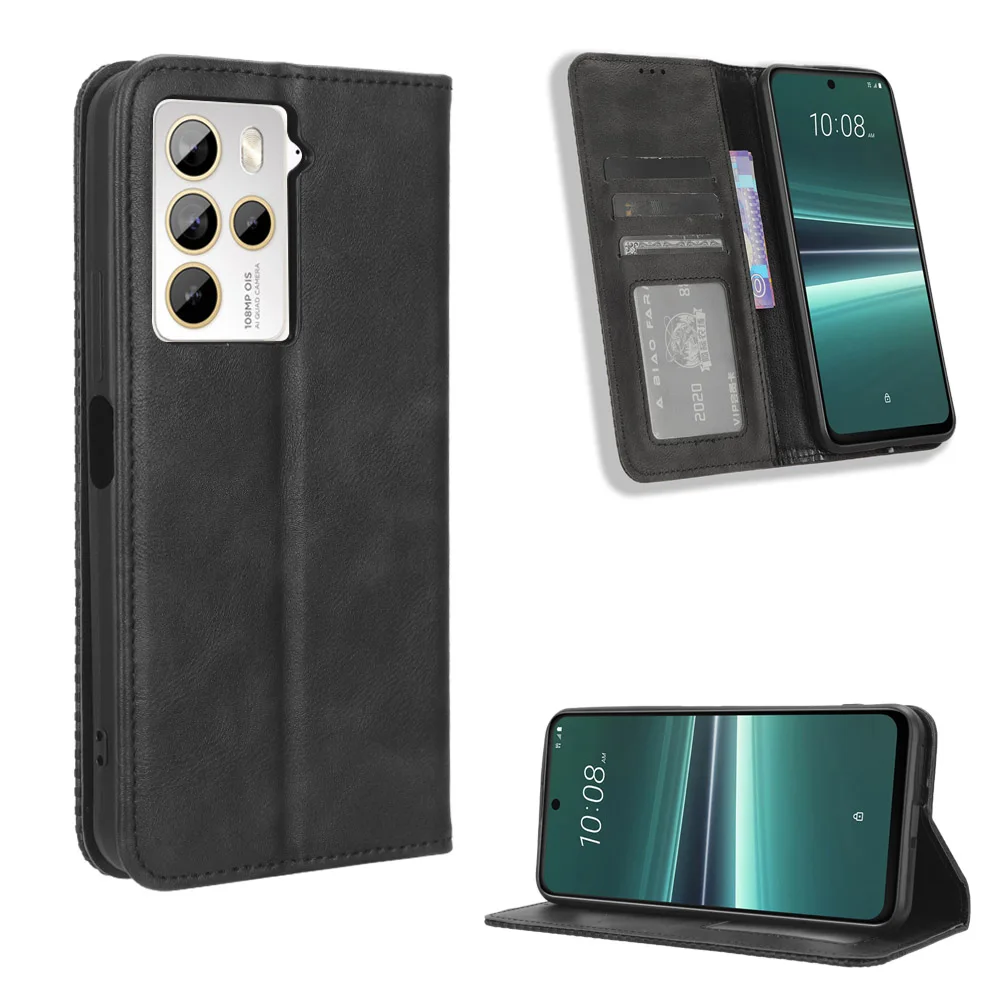 Flip Retro Style Leather Magnetic Closure Phone Cover For HTC U23 U20 Desire  20 21 22 Pro 5G Pro Plus Card Slot Shockproof Case