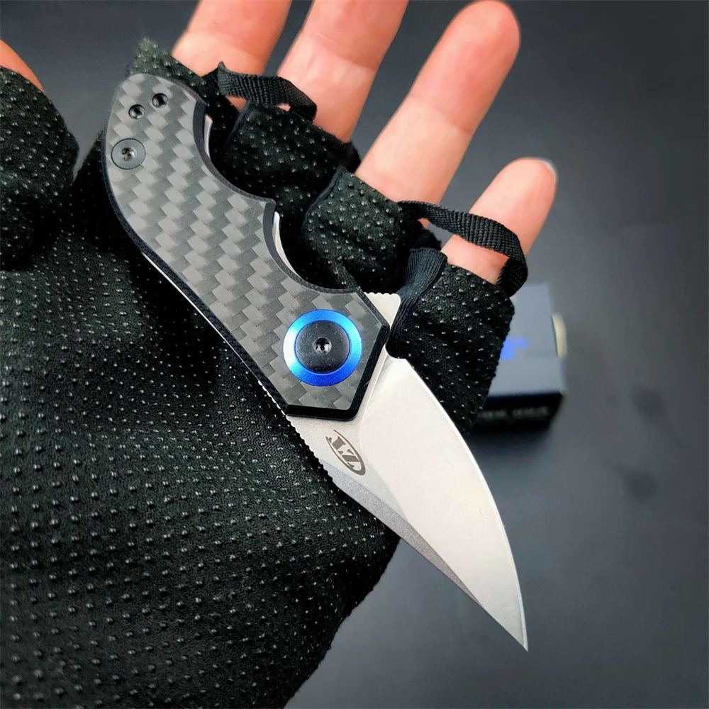 Tactical 0022 Mini Flipper Knife CPM-20CV Stonewashed Blade Carbon Fiber Handles EDC Self Defense Outdoor  Hunting Camping Knive