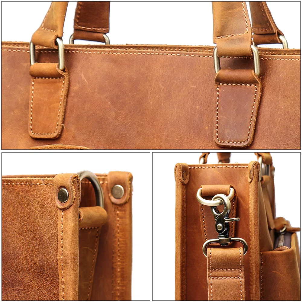 Bolsa de couro genuíno para homens e mulheres, Crazy Horse, Shoulder Crossbody Briefcase, grande capacidade, nova