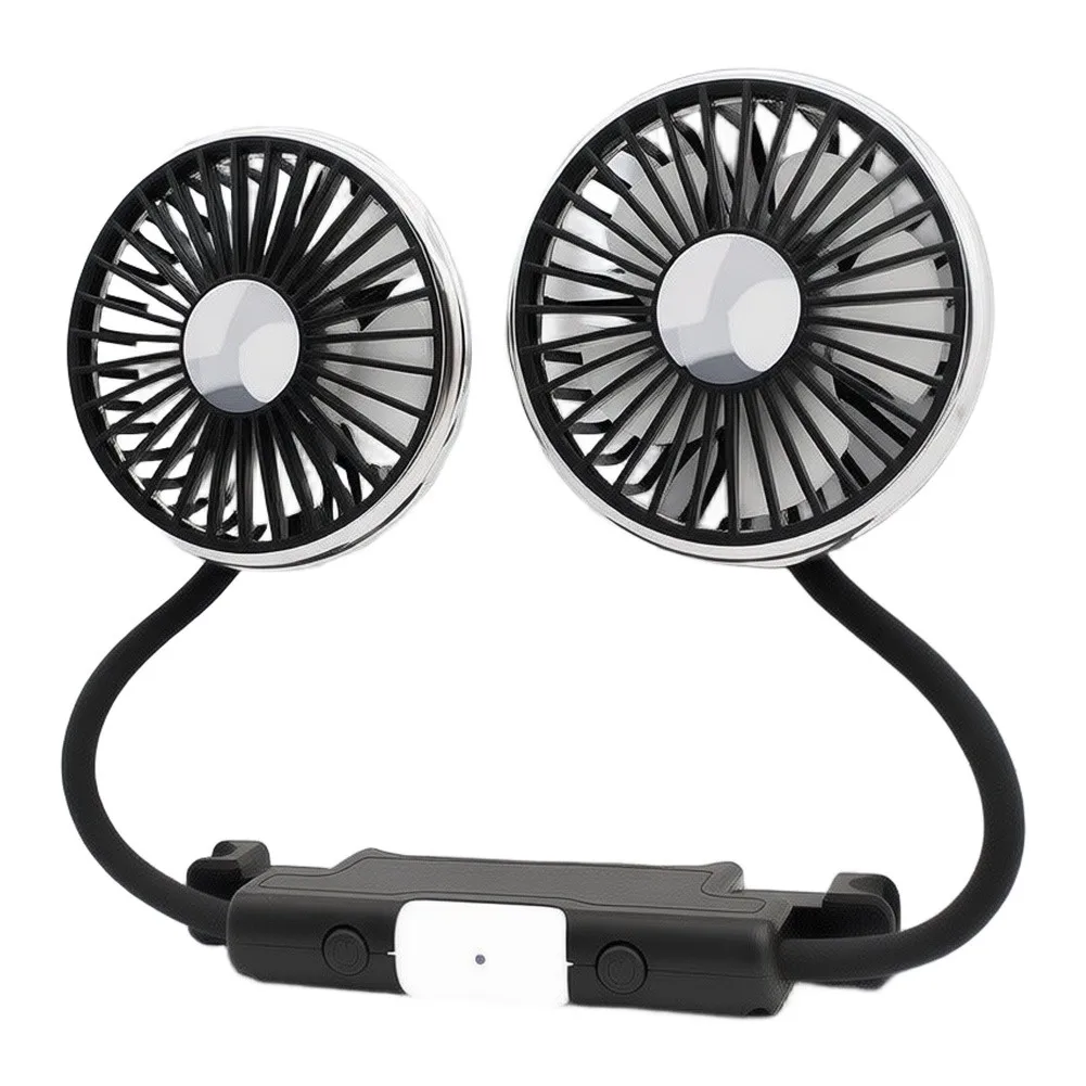 1pcs 5V Car Fan For Backseat Dual Head With LED Lights USB Powered Car Seat Fan, 3 Speeds And 360° Rotatable For Car