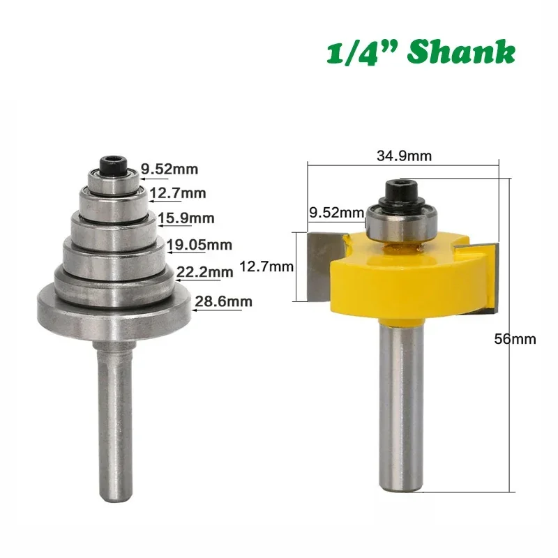 2 PC/Set 1/4 "6.35MM Shank pisau pengebor ukiran kayu Router Rabbet Bit dengan 6 bantalan Set yang dapat diatur Tenon disemen karbida