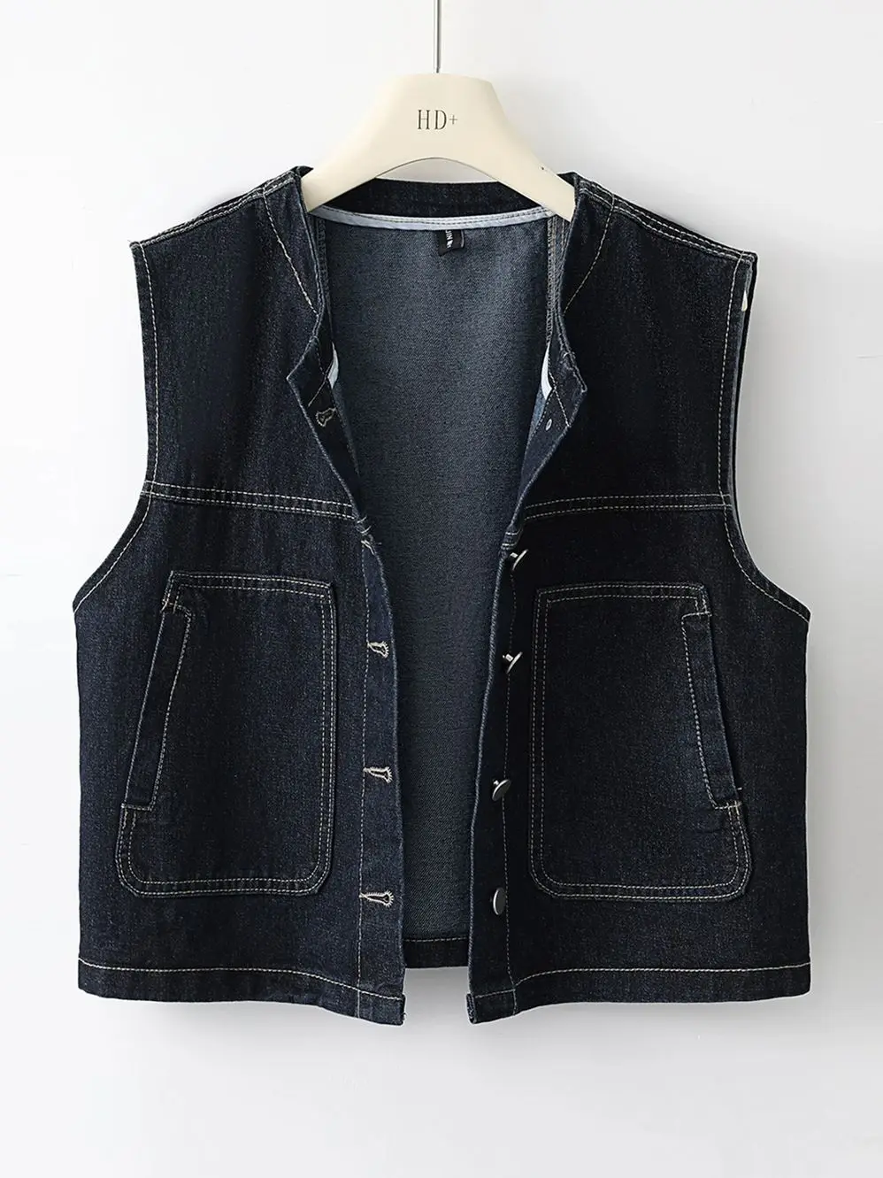 

Темно-синий джинсовый жилет, женский летний Svel, повседневная модная верхняя одежда, универсальный жилет небольшого размера, круглый жилет Ne Si...