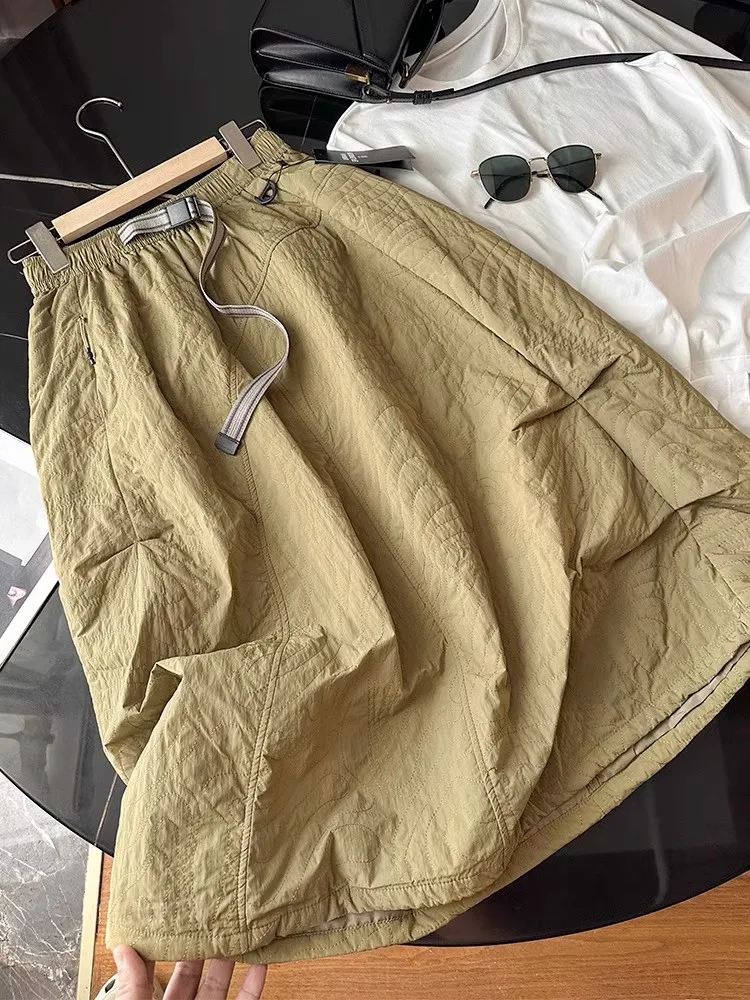 

Женская модная юбка А-силуэта для работы на открытом воздухе, с тканым поясом, из хлопковой ткани с асимметричной строчкой