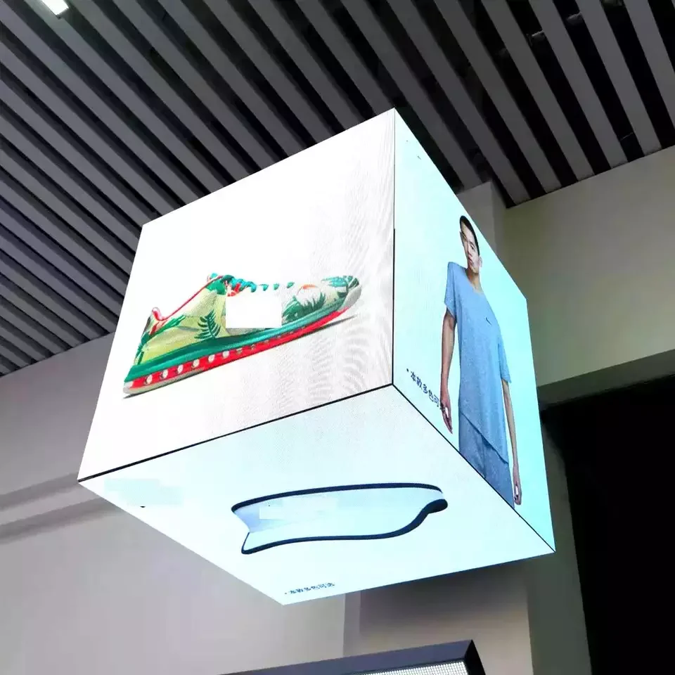 Indoor LED P2.5 320x320x4 sides Full color Creative Rubik's Cube Display Cube 3D Screen Store Illuminated Sign Side Mount