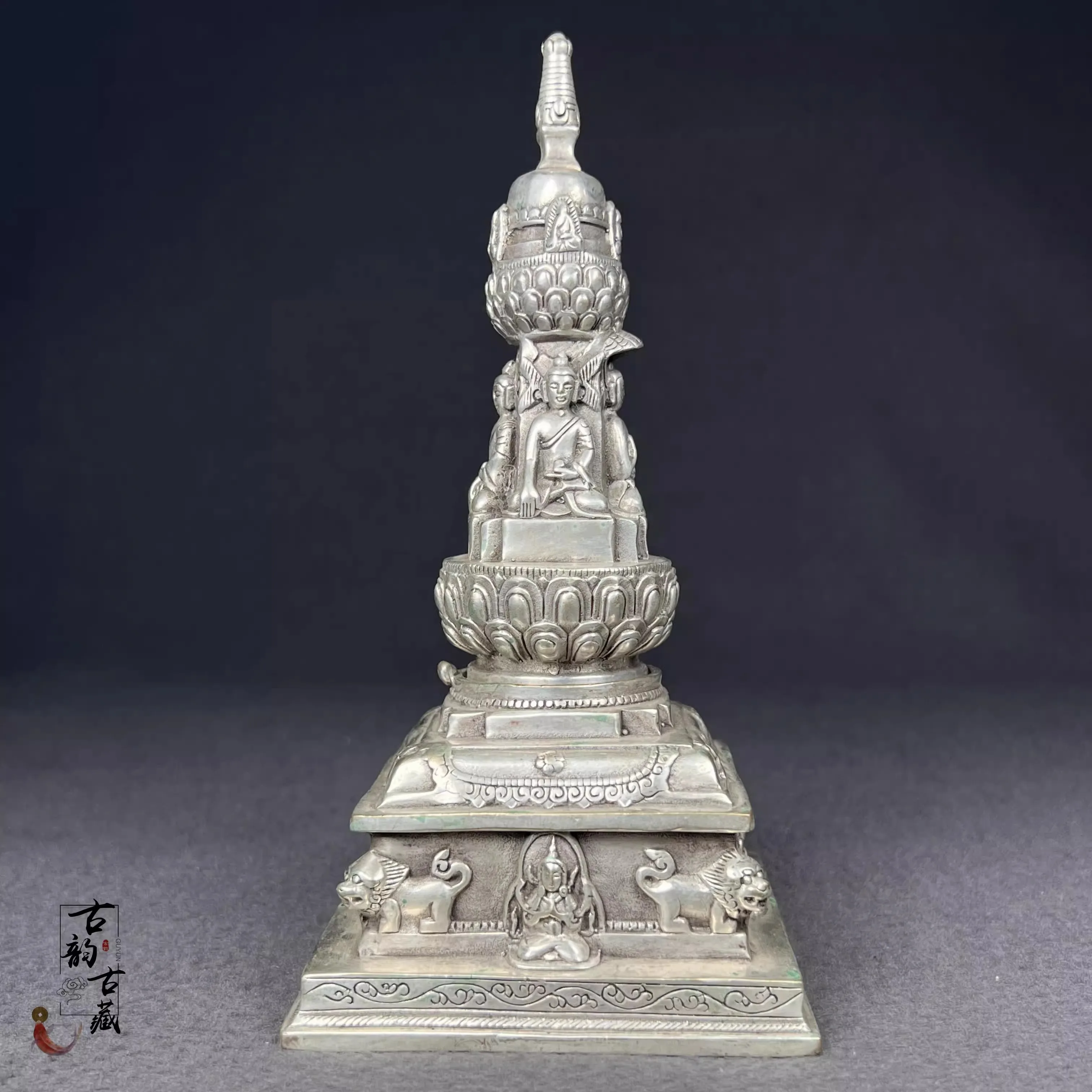 Древний Будда Пагода Ваджра Сумеру Сиденье Медная Коробка Печать Пагода Четырехсторонний Будда Четырехчастное право Сострадательная радость и подача Fou