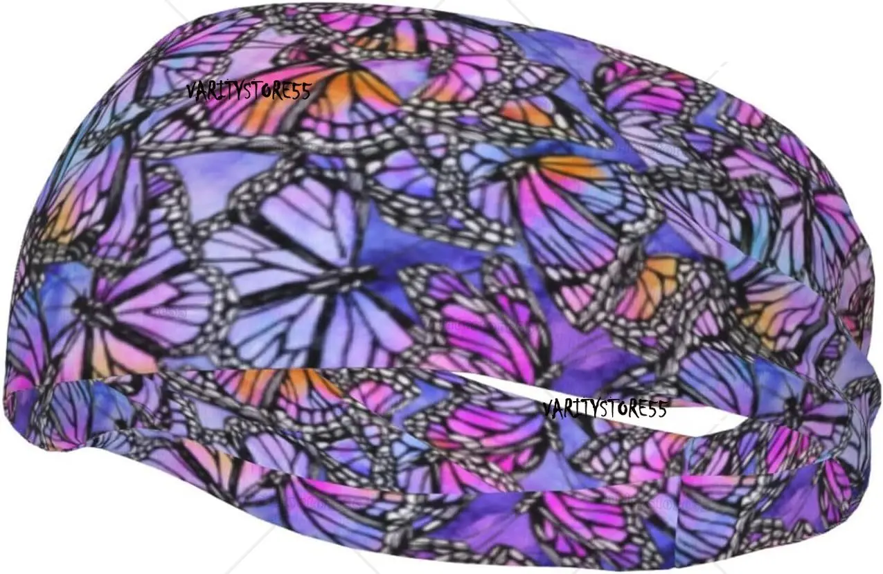 

Watercolor Butterflies Print Sports Headband for Men Wome Reused Washed Mens Headband Sweat Bands for Running Yoga Fitness